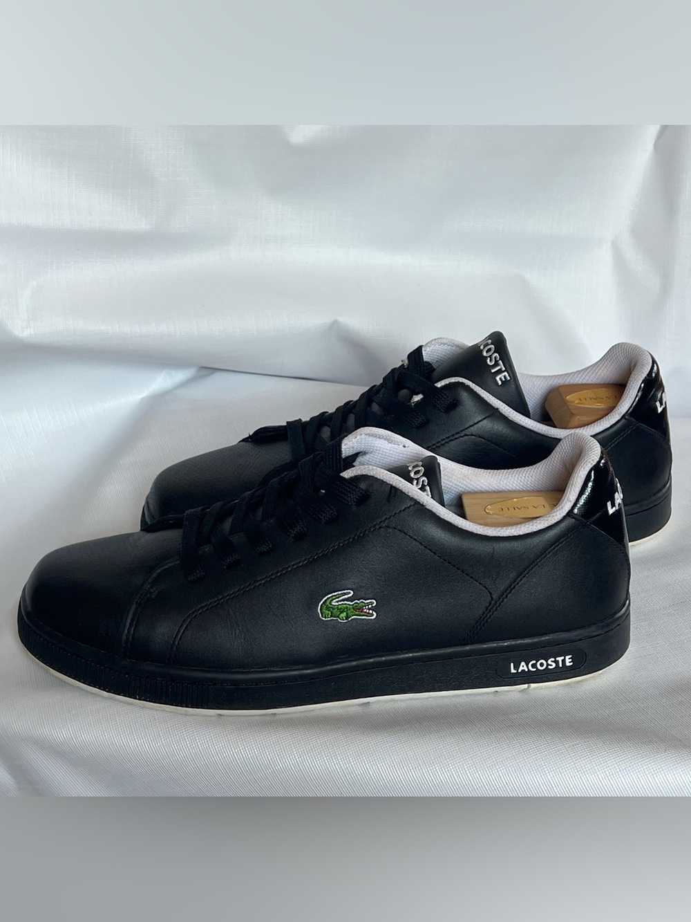 Lacoste Black Leather Sneakers with Green Croc Accent